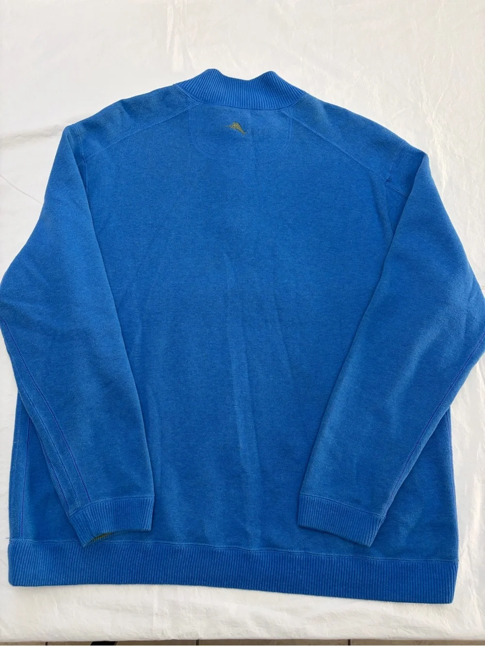 Tommy Bahama Quarter Zip Sweater Mens XL Blue Olive Green Contrast Trim Cotton
